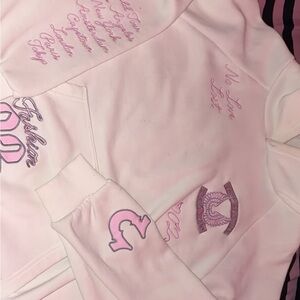 True Religion Women's Light Pink Embroidered Hoodie